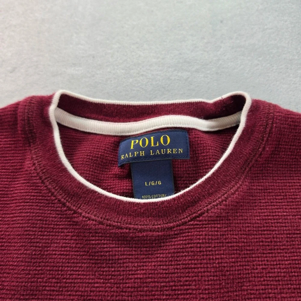 Polo Ralph Lauren Men's Burgundy Waffle Knit Thermal Shirt Preppy Classic L